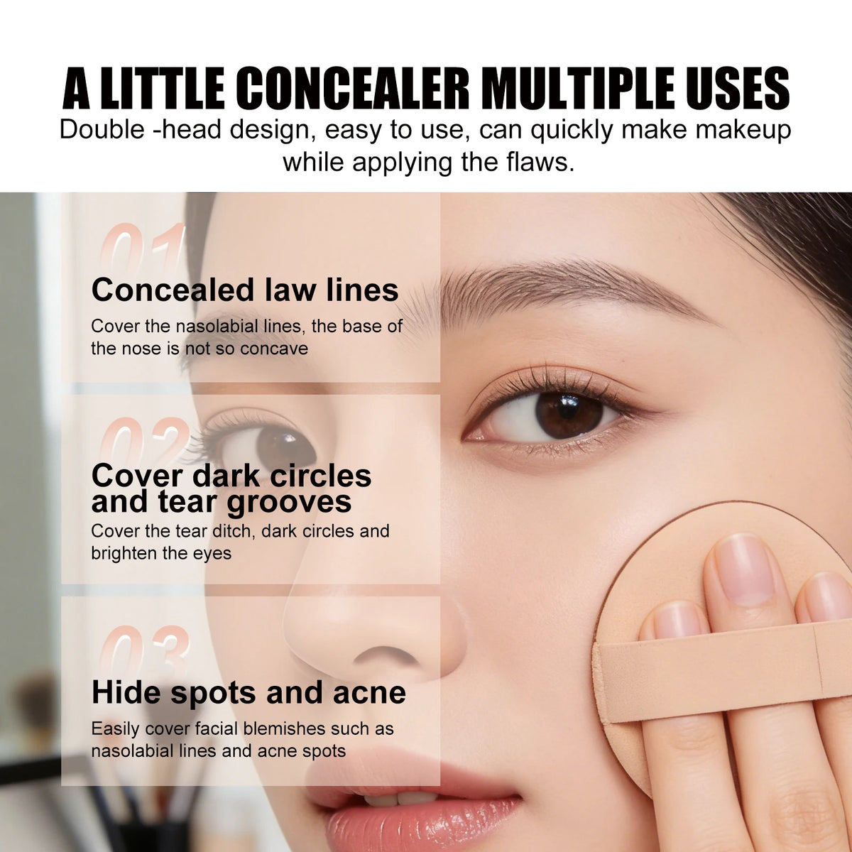 3-Color Cream Concealer Palette for Flawless Coverage & Contouring