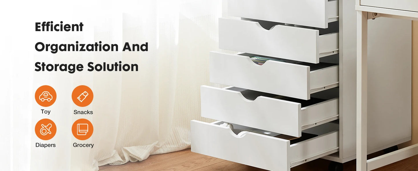 7-Drawer Rolling Storage Dresser - Mobile Wood Cabinet for Office & Bedroom