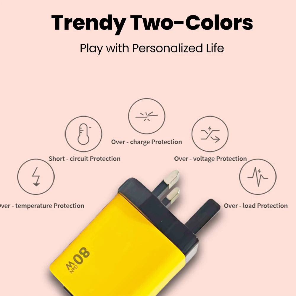 80W Fast USB-C Car Charger with Retractable Cable for iPhone & Laptop