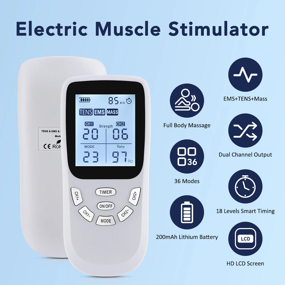 Dual Channel TENS & EMS Muscle Stimulator - Digital Therapy Massager