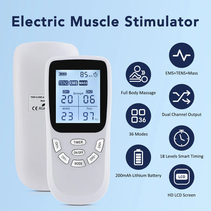 Dual Channel TENS & EMS Muscle Stimulator - Digital Therapy Massager