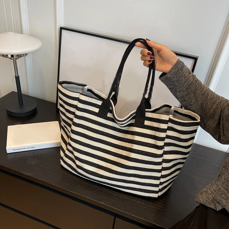 Luxury Casual Striped Canvas Tote