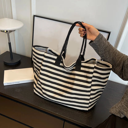 Luxury Casual Striped Canvas Tote