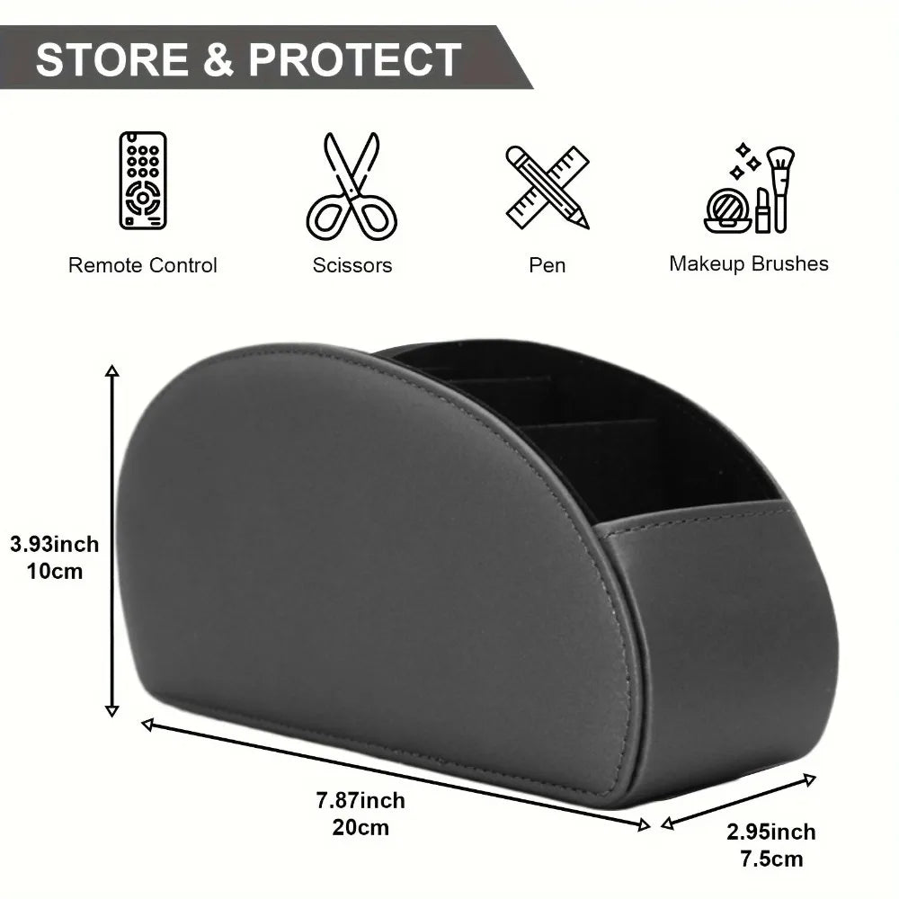 5-Compartment PU Leather Remote Control Organizer Desktop Storage Box