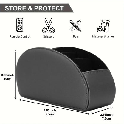 5-Compartment PU Leather Remote Control Organizer Desktop Storage Box