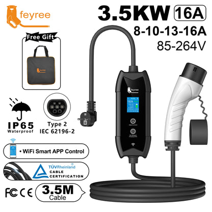 Portable Type 2 EV Charger - 3.5KW Smart App Controlled Fast Charging Cable