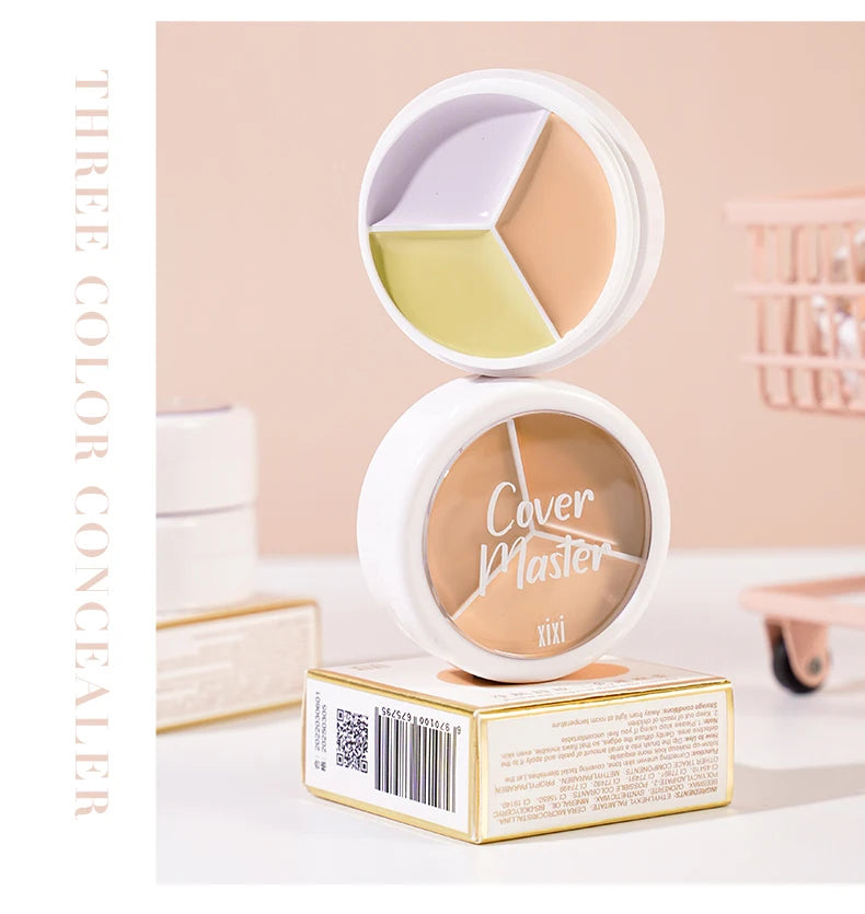 3-Color Cream Concealer Palette for Flawless Skin & Dark Circles - 18