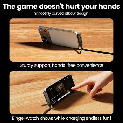 65W Fast Charging USB-C Cable with Built-In Foldable Phone Stand