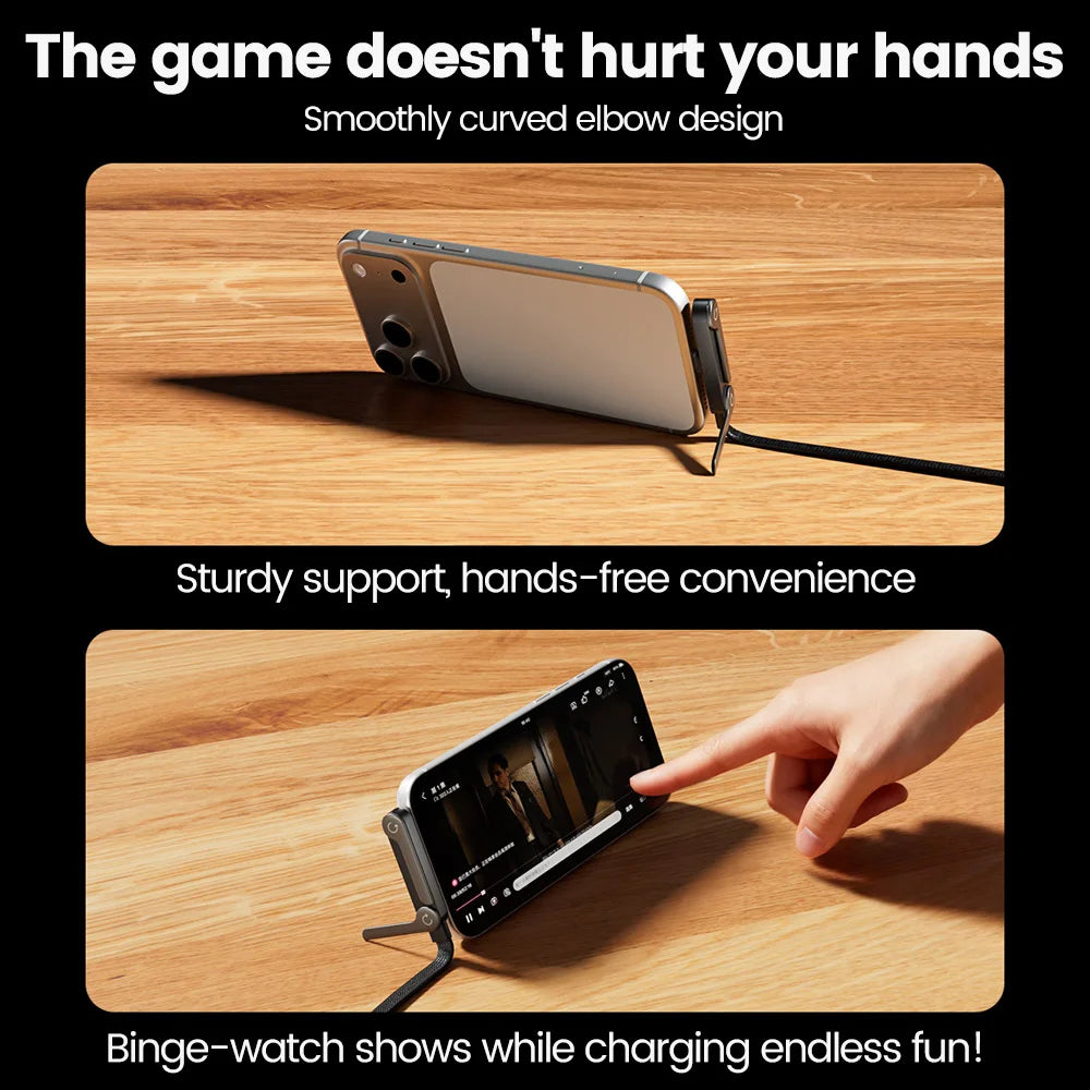 240W Fast Charging Cable with Built-in Foldable Phone Stand