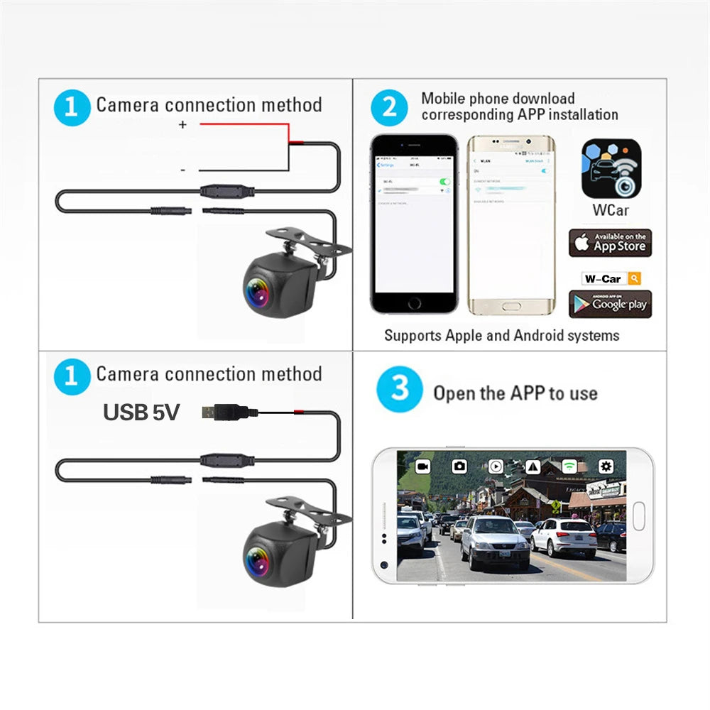 HD Wireless WiFi Backup Camera - Waterproof Car Rear View Camera for iOS & Android