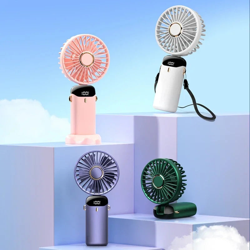 Portable 5-Speed Handheld & Neck Fan with Phone Stand & LED Display - 4