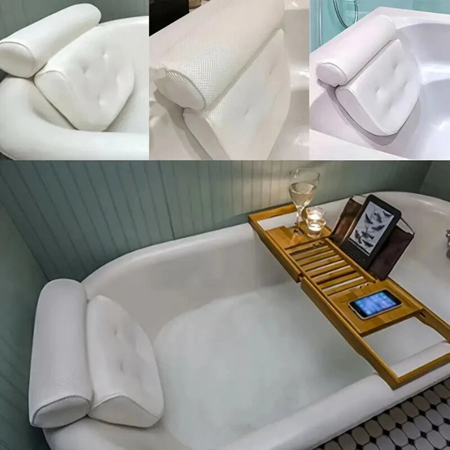 Ergonomic Bath Pillow - Spa Bathtub Cushion for Neck & Back Support with Suction Cups