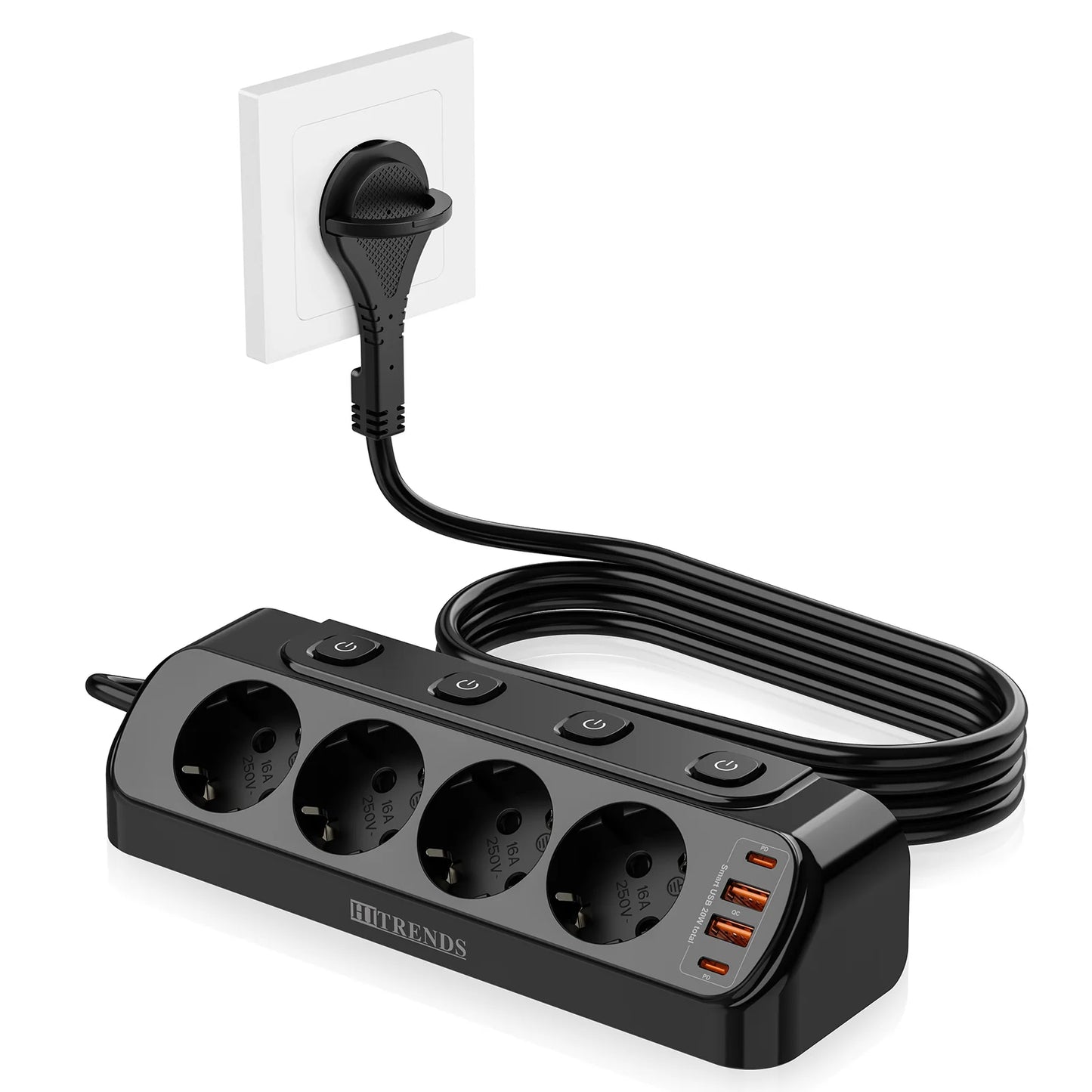 Desktop Power Strip with USB-C Fast Charging & 4 Individual Switches