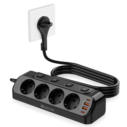 Desktop Power Strip with USB-C Fast Charging & 4 Individual Switches