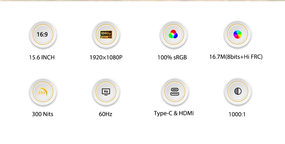 15.6" Ultra-Slim Portable Monitor FHD 1080P IPS 100% sRGB Laptop Second Screen - 9