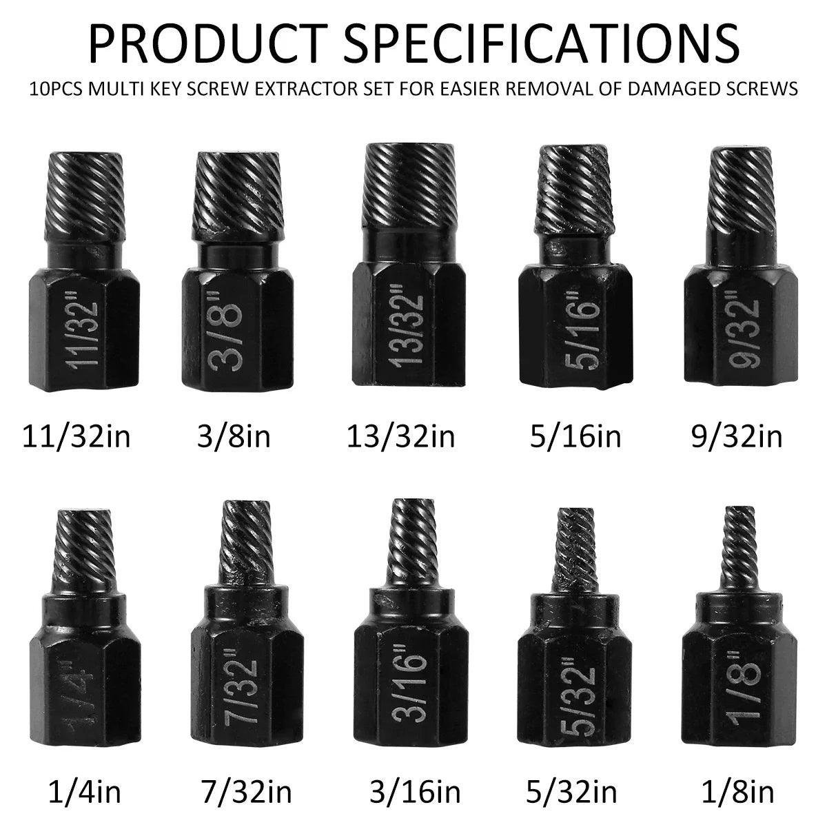 10-Piece Alloy Steel Screw Extractor Kit for Damaged Bolt & Stud Removal