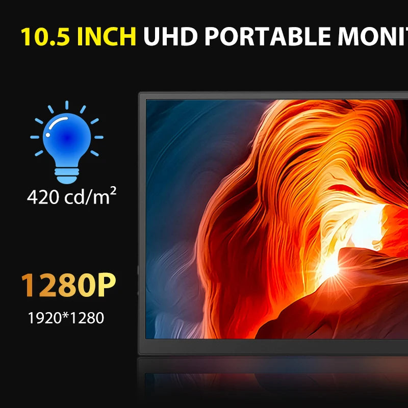 10.5" Portable IPS Monitor - 1920x1280 100% sRGB Gaming Display for Laptop - 3