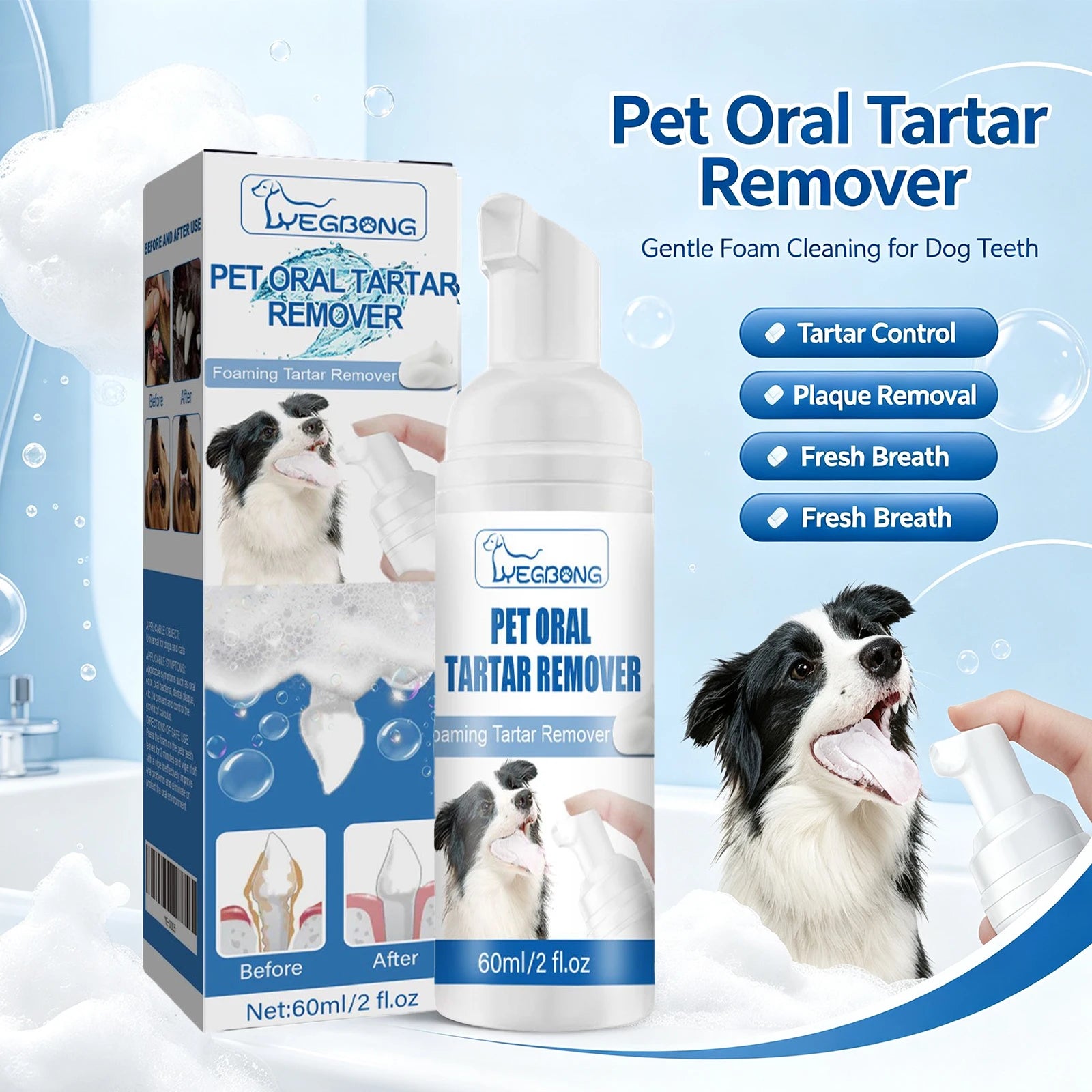 Dog Oral Dental Foam Cleaner - Tartar Plaque Remover & Teeth Whitening - 9