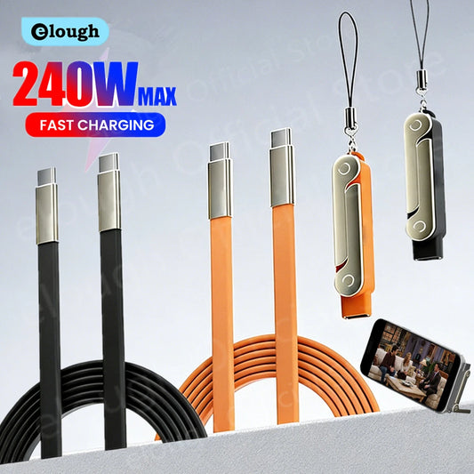 240W 2-in-1 USB-C Fast Charging Cable with Built-in Phone Stand