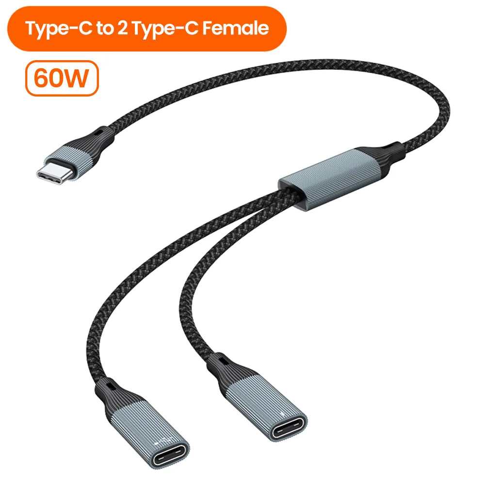 USB C Hub Splitter Adapter - 60W PD Fast Charging & Data Transfer Cable