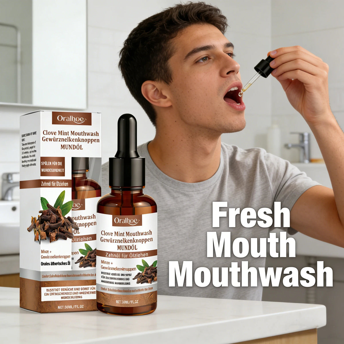 Clove Mint Oral Rinse & Teeth Whitening Oil - Natural Plaque & Bad Breath Remover