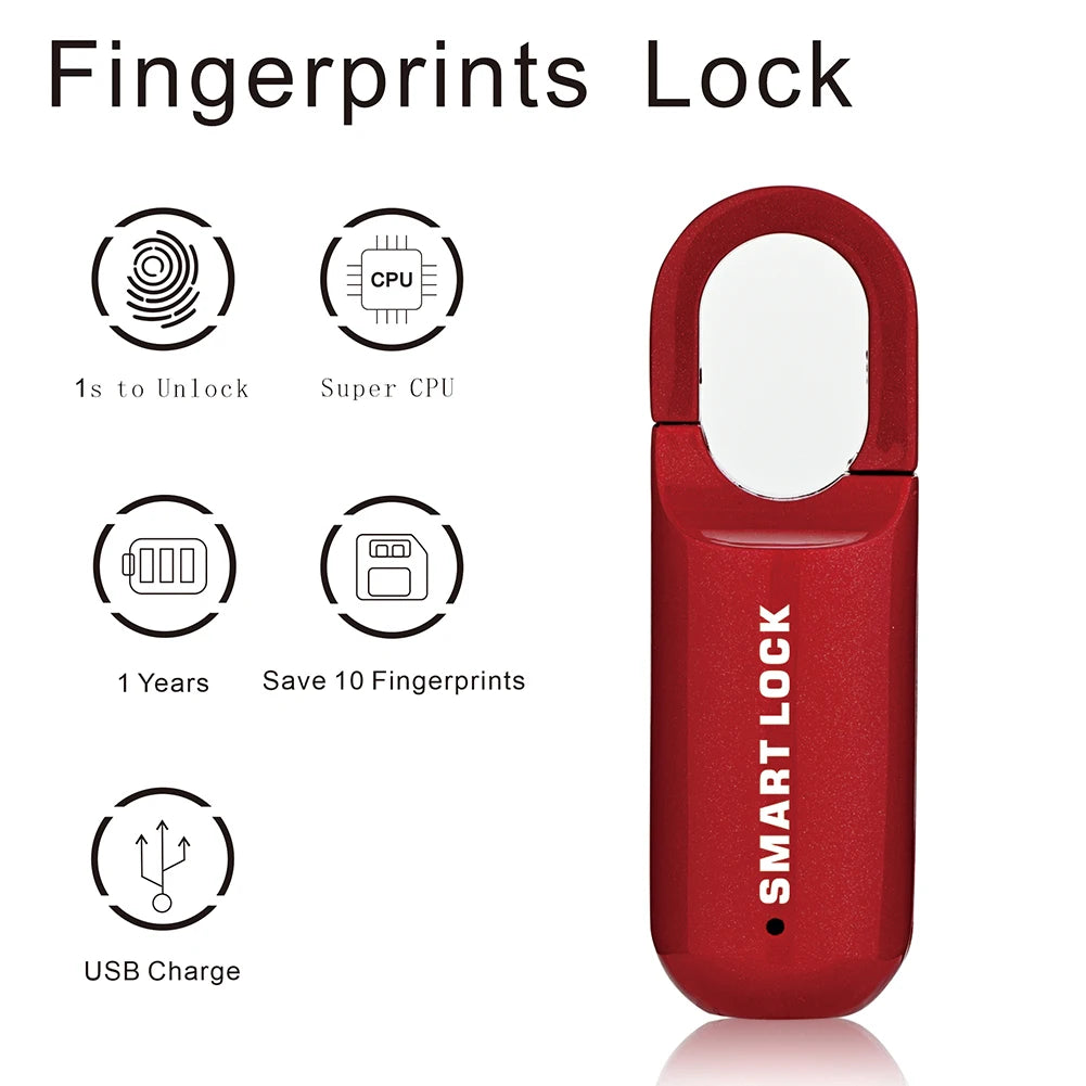 Smart Biometric Fingerprint Padlock Keyless USB Rechargeable Luggage Lock