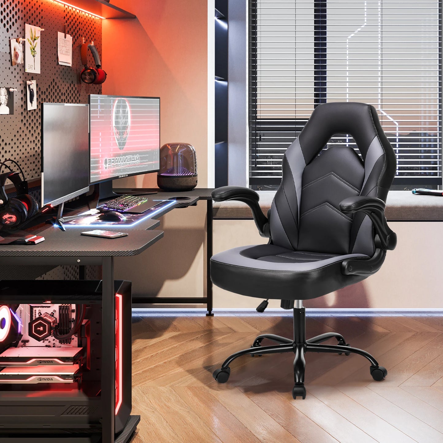 Ergonomic Racing Gaming Chair - Adjustable Height & Flip-Up Armrest Desk Chair