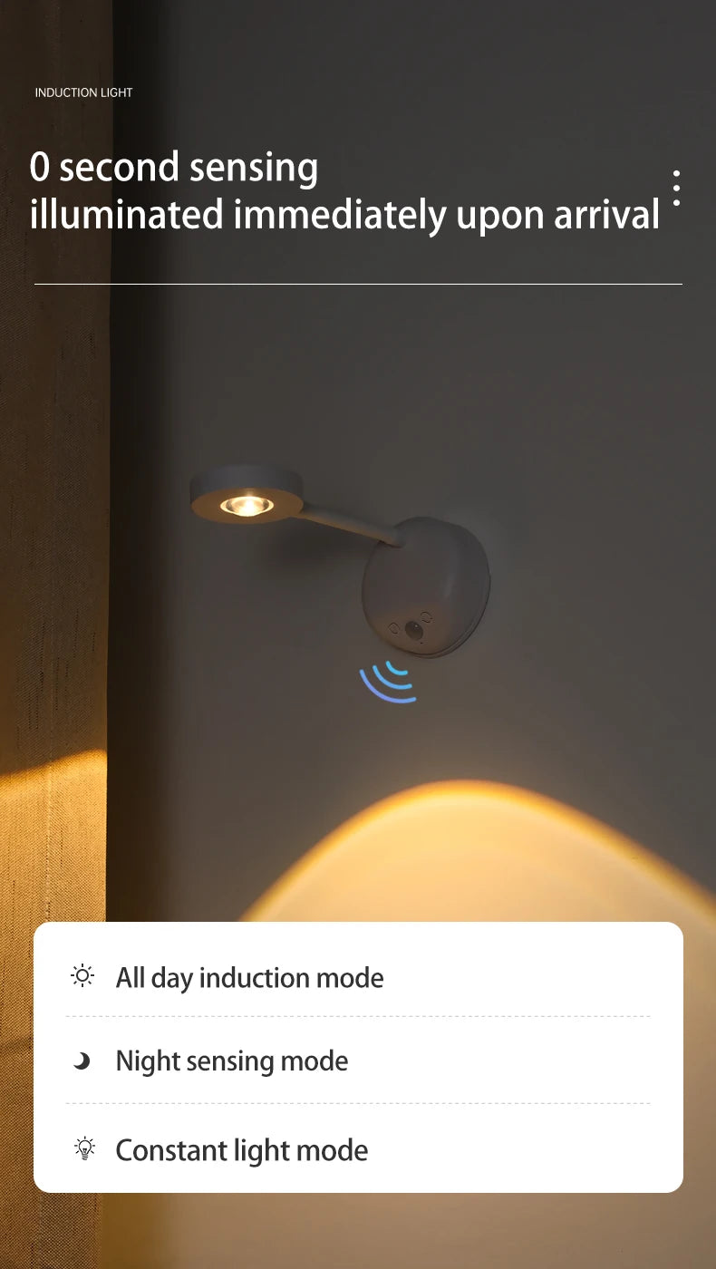 Wireless Motion Sensor LED Wall Light - Rechargeable Type-C Dimmable Indoor Lamp