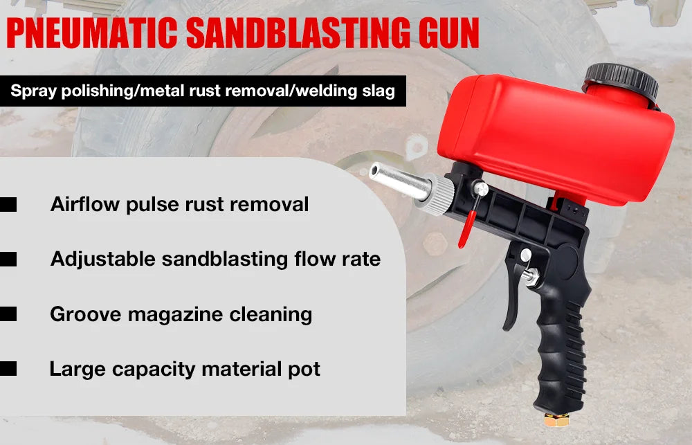 Portable Pneumatic Sandblasting Gun Set - 90 PSI Gravity Feed Rust Paint Remover Tool