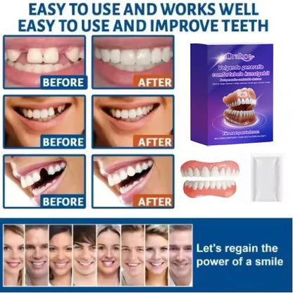Silicone Snap-On Denture Kit - Realistic Upper & Lower Teeth for Natural Smile