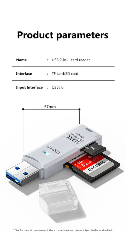 2-in-1 USB 3.0 SD & TF Memory Card Reader - Fast Data Transfer Adapter