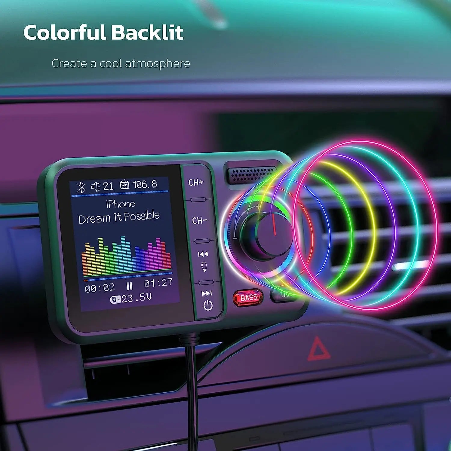 Wireless Car FM Transmitter with QC3.0 Fast Charging & Color Display - 5