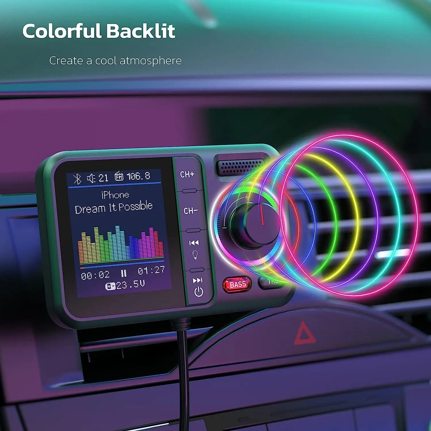 Wireless Car FM Transmitter with QC3.0 Fast Charging & Color Display