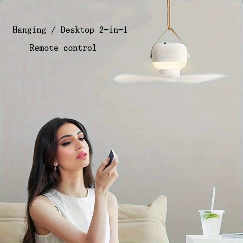 Rechargeable Portable Ceiling Fan & Desktop Tripod Fan with LED Light & Remote - 2