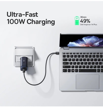 100W GaN Fast Charger - 3-Port USB-C Laptop & Phone Power Adapter