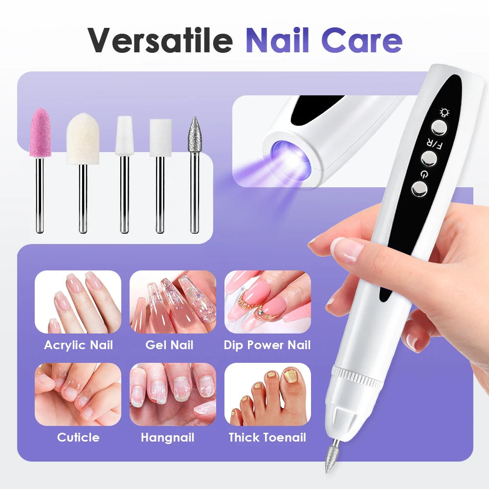 2-in-1 Cordless Electric Nail Drill with Built-in UV Curing Light - 3