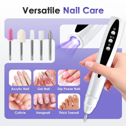 2-in-1 Cordless Electric Nail Drill with Built-in UV Curing Light