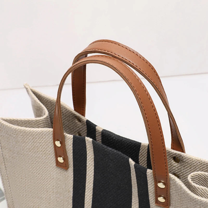 Luxury Striped Canvas Bucket Bag