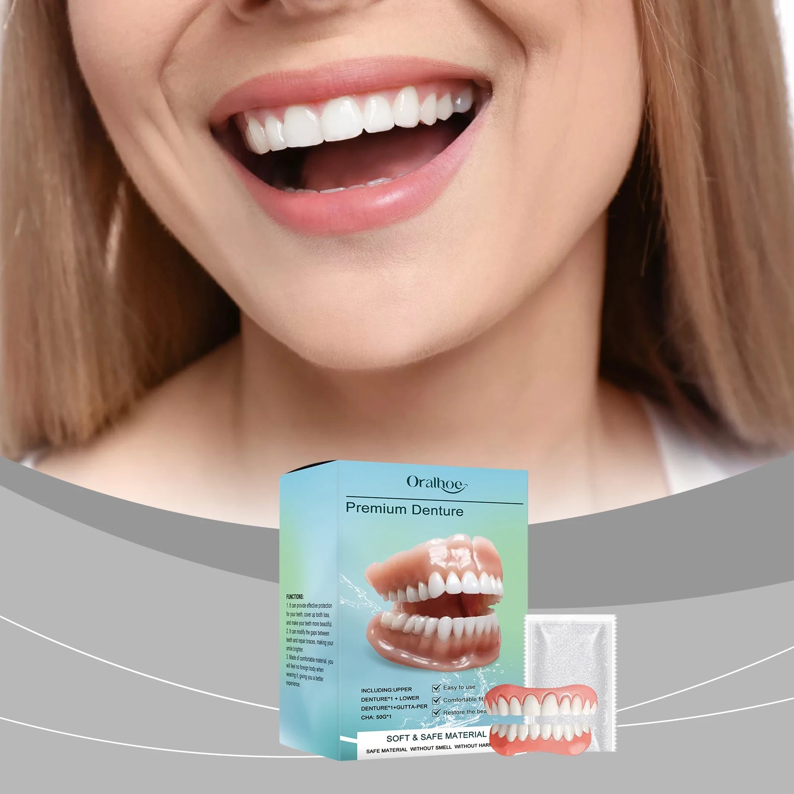 Temporary Silicone Dental Veneers - Custom Fit Comfortable False Teeth Set - 7