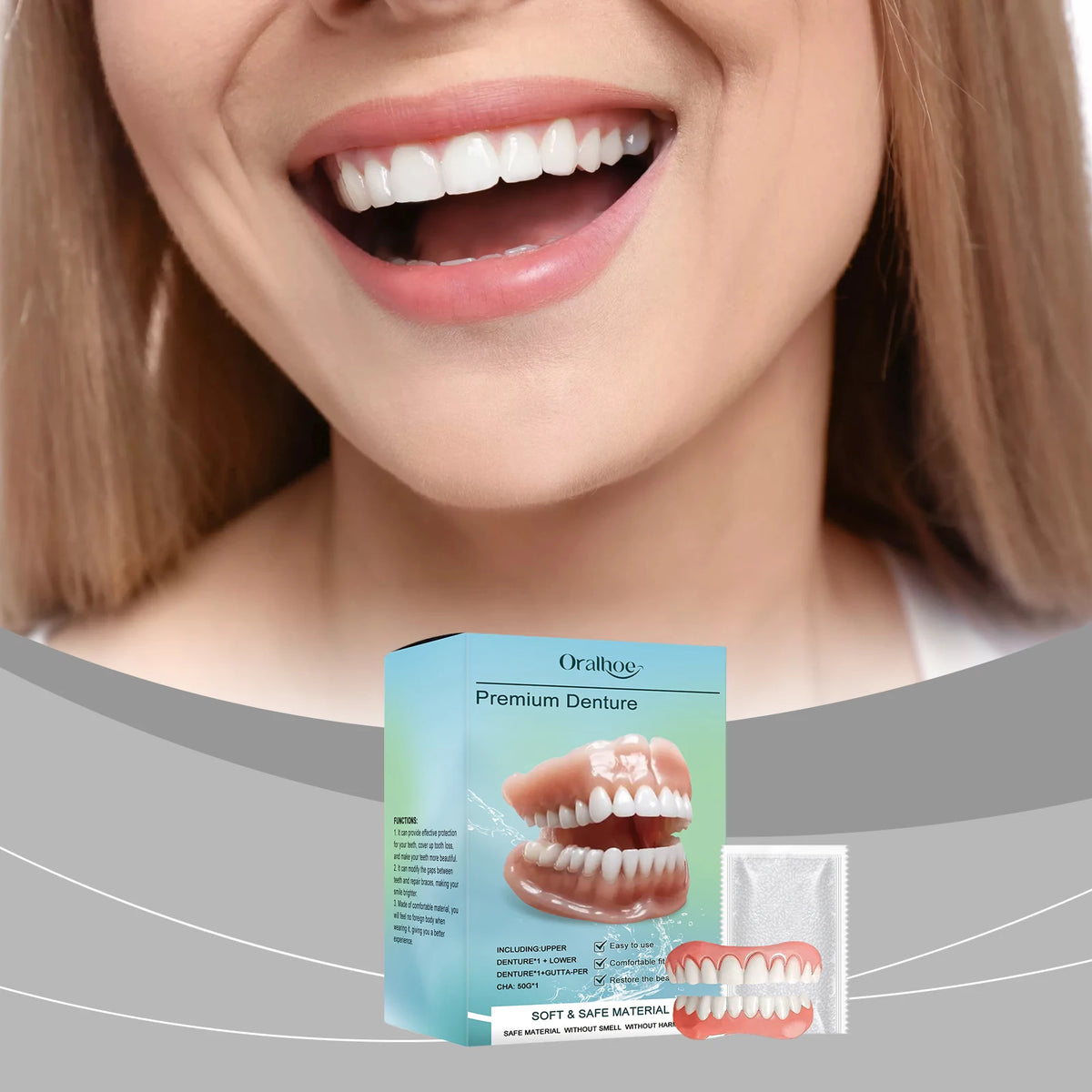 Temporary Silicone Dental Veneers - Custom Fit Comfortable False Teeth Set
