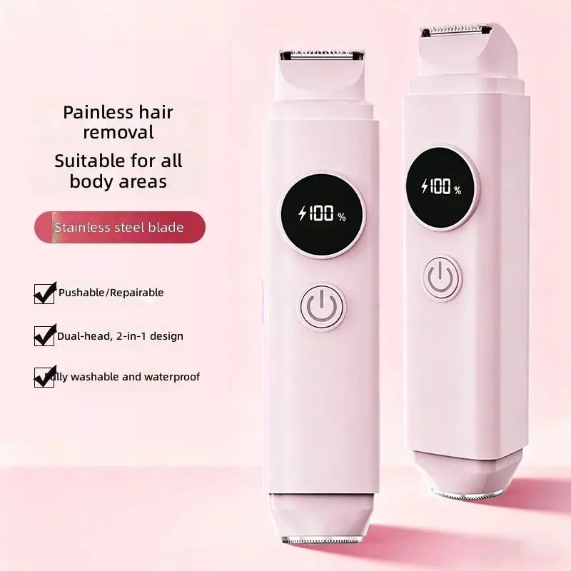 2-in-1 Electric Hair Removal Shaver - Waterproof Painless Trimmer for Face & Body - 2