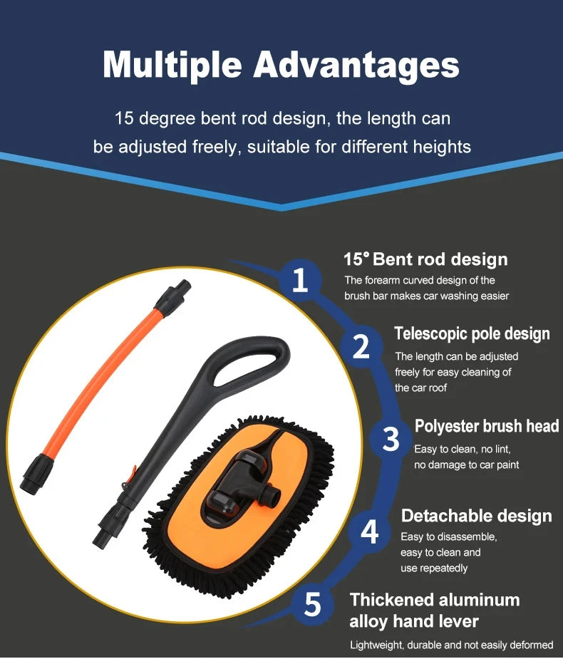 Telescoping Car Wash Mop with Curved Handle & Rotating Head