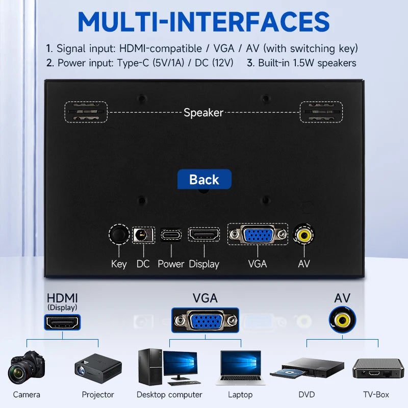 7-Inch Portable IPS Monitor 1024x600 HDMI VGA Display with Metal Holder - 9