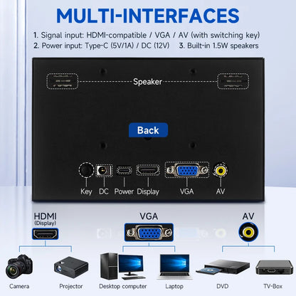 7-Inch Portable IPS Monitor 1024x600 HDMI VGA Display with Metal Holder