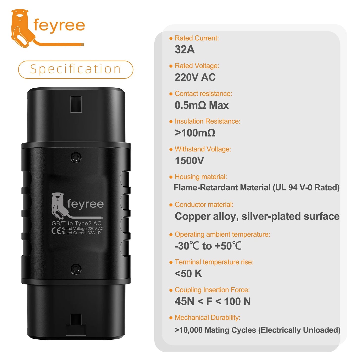 GB/T to Type 2 EV Charging Adapter - 32A Fast Charger Converter