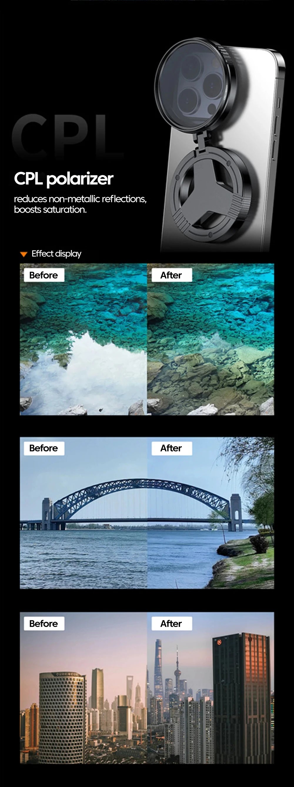 Magnetic 52mm CPL Filter for Phone Camera | MagSafe Compatible