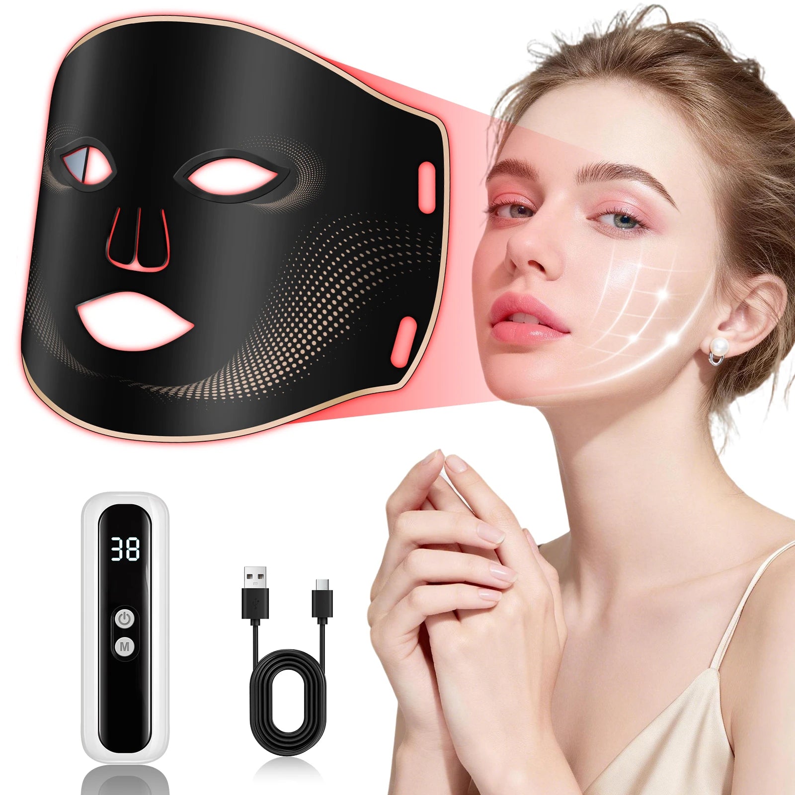 7-Color LED Facial Mask - Cordless Silicone Anti-Aging Skin Rejuvenation Therapy - 1