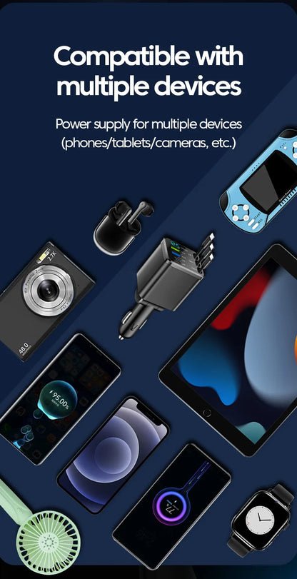 7-in-1 Retractable Fast Car Charger with Digital Display - 120W PD Adapter
