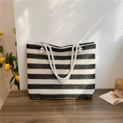 Luxury Striped Straw Beach Tote
