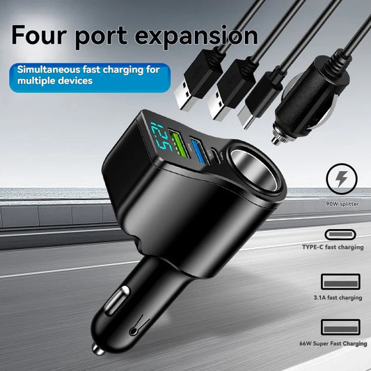 66W Fast Car Charger - Multi-Function Dual USB Cigarette Lighter Adapter